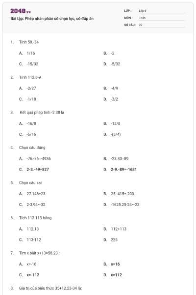 Bài tập: Phép nhân phân số chọn lọc, có đáp án