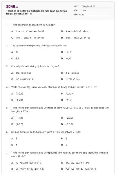 Tổng hợp 20 đề thi thử thpt quốc gia môn Toán cực hay có lời giải chi tiết(Đề số 14)
