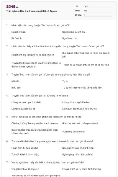 Trắc nghiệm Bức tranh của em gái tôi có đáp án