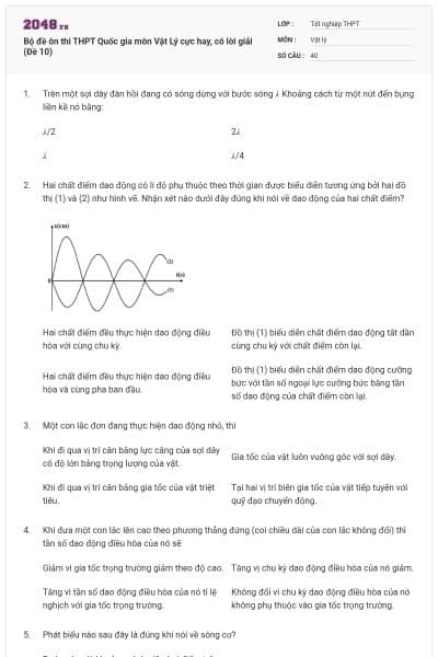 Bộ đề ôn thi THPT Quốc gia môn Vật Lý cực hay, có lời giải (Đề 10)