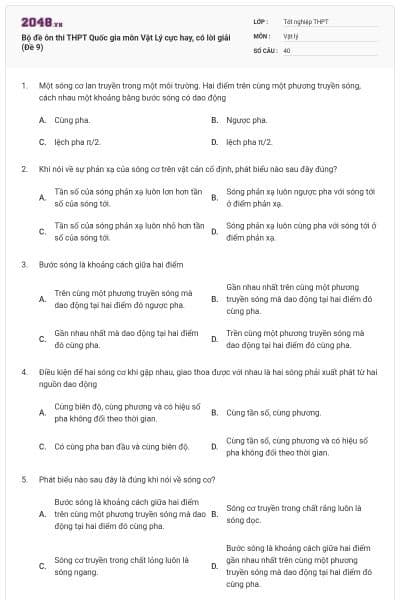 Bộ đề ôn thi THPT Quốc gia môn Vật Lý cực hay, có lời giải (Đề 9)