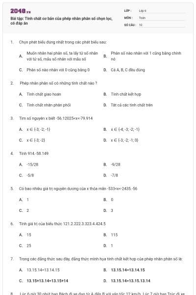 Bài tập: Tính chất cơ bản của phép nhân phân số chọn lọc, có đáp án