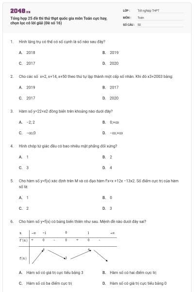 Tổng hợp 25 đề thi thử thpt quốc gia môn Toán cực hay, chọn lọc có lời giải (Đề số 16)