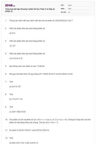 Tổng hợp bài tập Chương 3 phần Số học Toán 6 có đáp án (Phần 2)