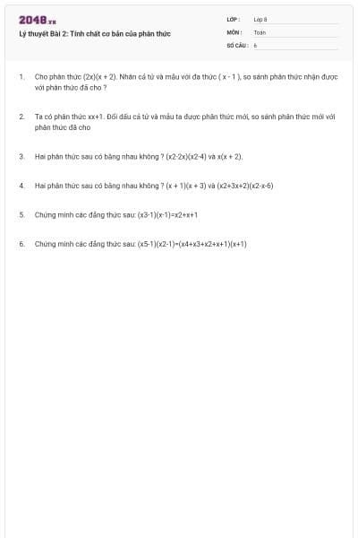 Lý thuyết Bài 2: Tính chất cơ bản của phân thức