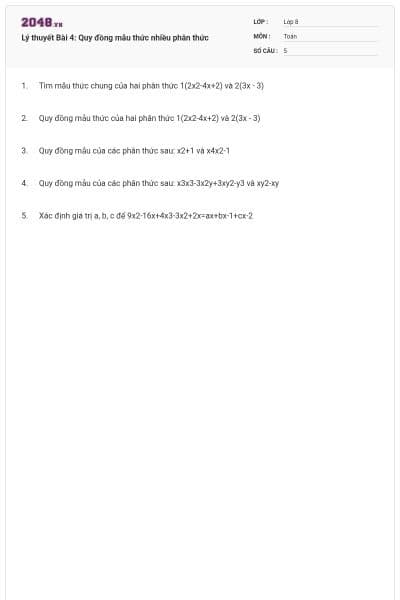 Lý thuyết Bài 4: Quy đồng mẫu thức nhiều phân thức