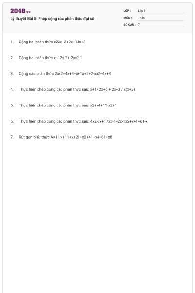 Lý thuyết Bài 5: Phép cộng các phân thức đại số