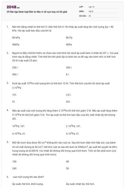 29 Bài tập Định luật Bôi-lơ-Ma-ri-ốt cực hay có lời giải