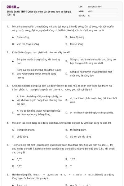 Bộ đề ôn thi THPT Quốc gia môn Vật Lý cực hay, có lời giải (Đề 11)