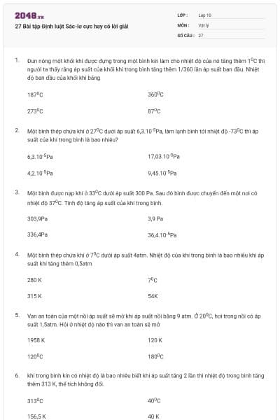 27 Bài tập Định luật Sác-lơ cực hay có lời giải