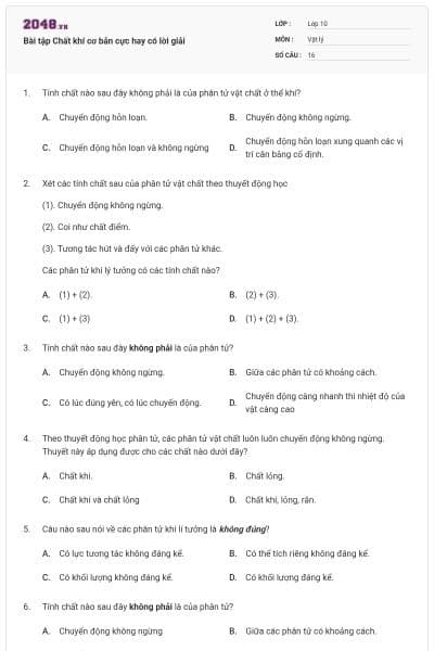 Bài tập Chất khí cơ bản cực hay có lời giải