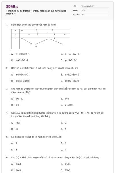 Tổng hợp 20 đề thi thử THPTQG môn Toán cực hay có đáp án (đề 3)