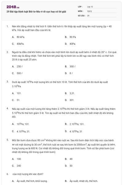 29 Bài tập Định luật Bôi-lơ-Ma-ri-ốt cực hay có lời giải
