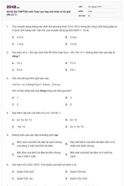 Đè thi thử THPTQG môn Toán cực hay mới nhất có lời giải (đề số 1)