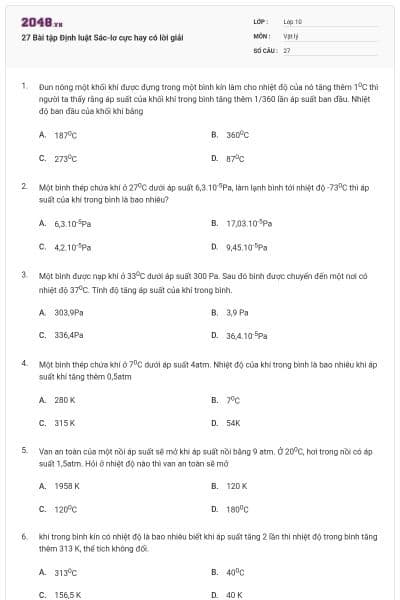 27 Bài tập Định luật Sác-lơ cực hay có lời giải