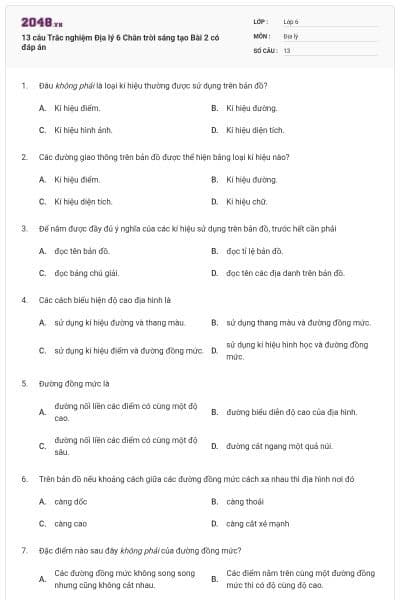 13 câu Trắc nghiệm Địa lý 6 Chân trời sáng tạo Bài 2 có đáp án