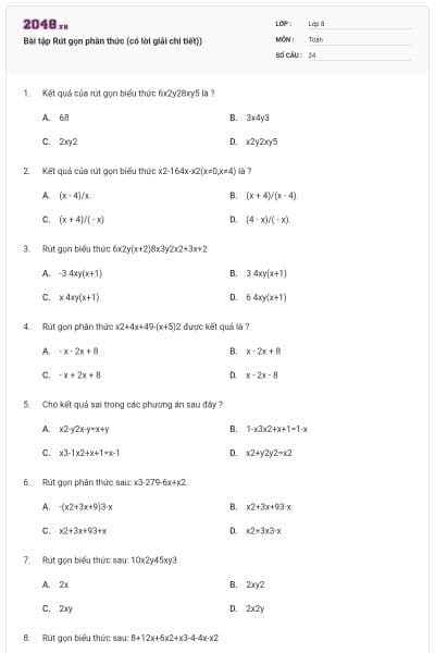 Bài tập Rút gọn phân thức (có lời giải chi tiết))