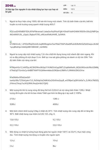 35 Bài tập Các nguyên lí của nhiệt động lực học cực hay có lời giải