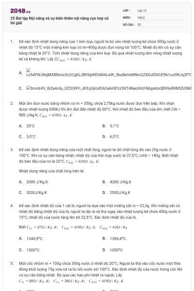 25 Bài tập Nội năng và sự biến thiên nội năng cực hay có lời giải
