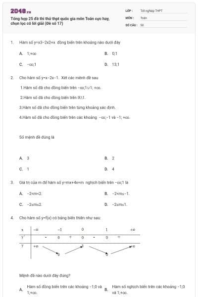 Tổng hợp 25 đề thi thử thpt quốc gia môn Toán cực hay, chọn lọc có lời giải (Đề số 17)