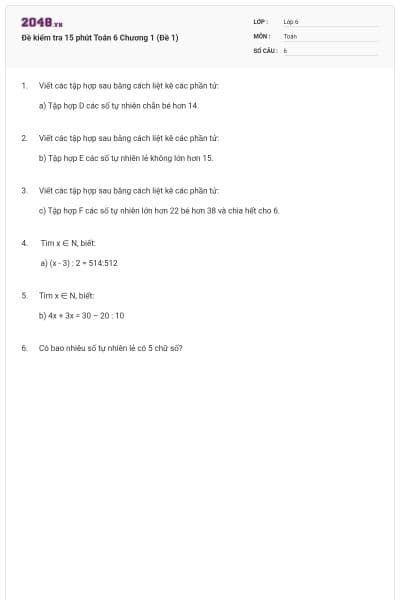 Đề kiểm tra 15 phút Toán 6 Chương 1 (Đề 1)