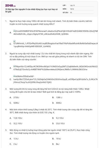 35 Bài tập Các nguyên lí của nhiệt động lực học cực hay có lời giải