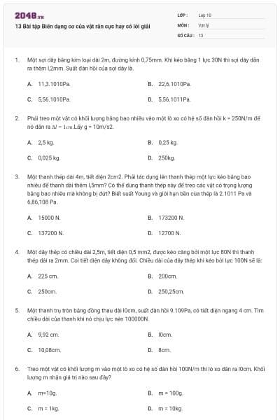13 Bài tập Biến dạng cơ của vật rắn cực hay có lời giải