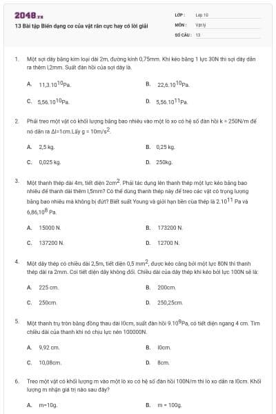 13 Bài tập Biến dạng cơ của vật rắn cực hay có lời giải