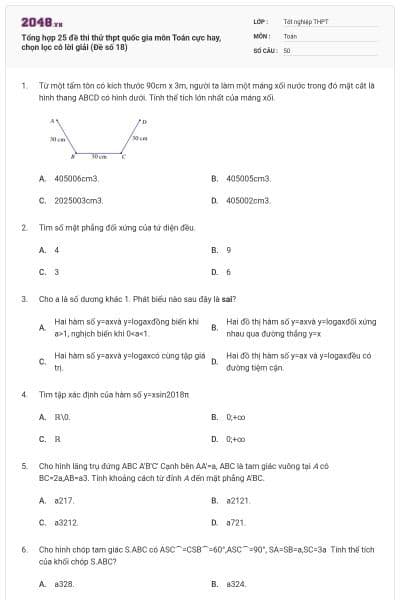 Tổng hợp 25 đề thi thử thpt quốc gia môn Toán cực hay, chọn lọc có lời giải (Đề số 18)