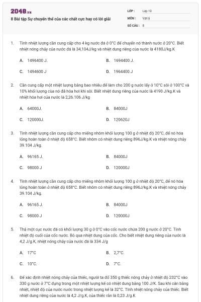 8 Bài tập Sự chuyển thể của các chất cực hay có lời giải