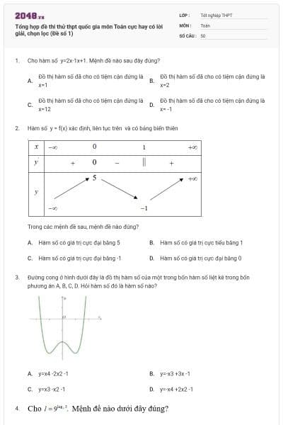 Tổng hợp đề thi thử thpt quốc gia môn Toán cực hay có lời giải, chọn lọc (Đề số 1)