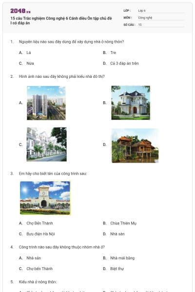 15 câu Trắc nghiệm Công nghệ 6 Cánh diều Ôn tập chủ đề I có đáp án