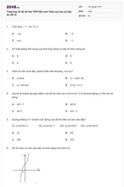 Tổng hợp 20 đề thi thử THPTQG môn Toán cực hay có đáp án (đề 4)