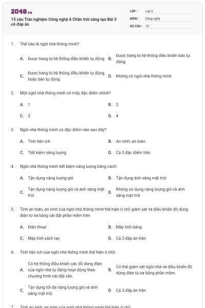15 câu Trắc nghiệm Công nghệ 6 Chân trời sáng tạo Bài 3 có đáp án