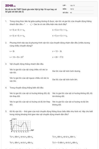 Bộ đề ôn thi THPT Quốc gia môn Vật Lý lớp 10 cực hay, có lời giải chi tiết (Đề 3)