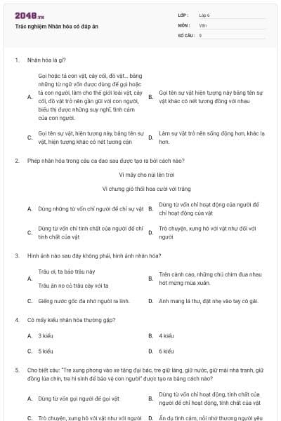 Trắc nghiệm Nhân hóa có đáp án