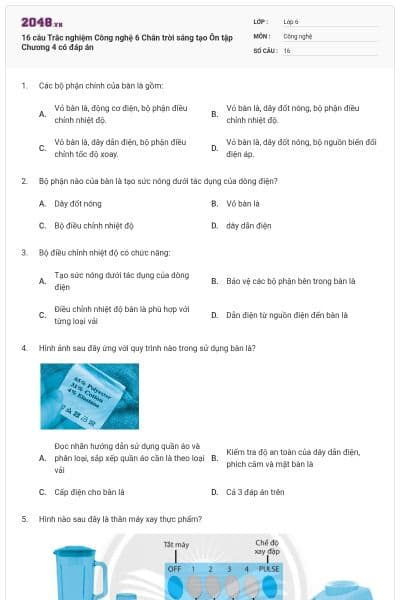 16 câu Trắc nghiệm Công nghệ 6 Chân trời sáng tạo Ôn tập Chương 4 có đáp án