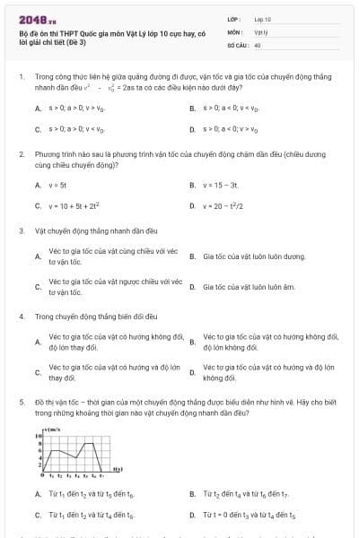 Bộ đề ôn thi THPT Quốc gia môn Vật Lý lớp 10 cực hay, có lời giải chi tiết (Đề 3)