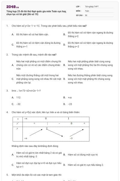 Tổng hợp 25 đề thi thử thpt quốc gia môn Toán cực hay, chọn lọc có lời giải (Đề số 19)