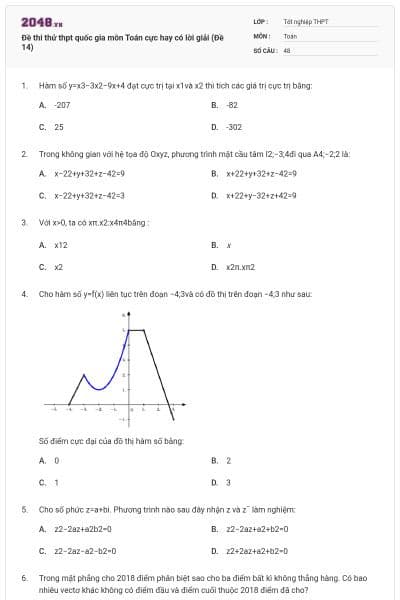 Đề thi thử thpt quốc gia môn Toán cực hay có lời giải (Đề 14)