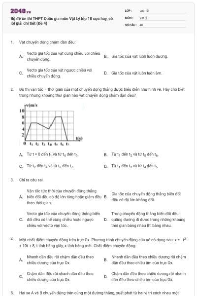 Bộ đề ôn thi THPT Quốc gia môn Vật Lý lớp 10 cực hay, có lời giải chi tiết (Đề 4)
