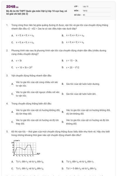 Bộ đề ôn thi THPT Quốc gia môn Vật Lý lớp 10 cực hay, có lời giải chi tiết (Đề 3)