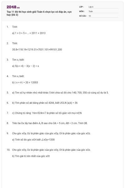 Top 11 Đề thi học sinh giỏi Toán 6 chọn lọc có đáp án, cực hay (Đề 3)