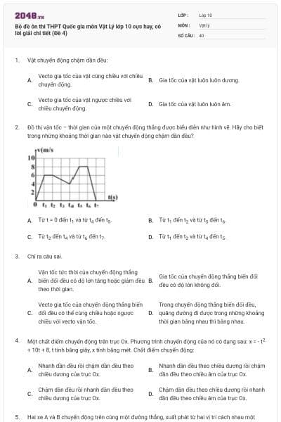 Bộ đề ôn thi THPT Quốc gia môn Vật Lý lớp 10 cực hay, có lời giải chi tiết (Đề 4)