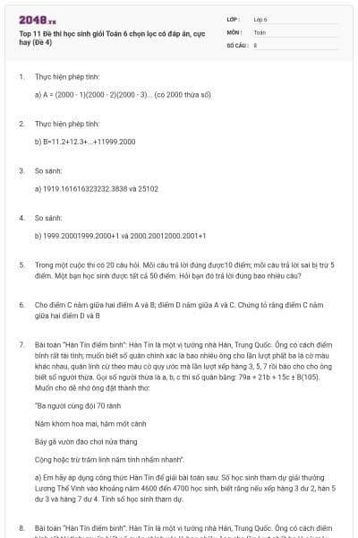 Top 11 Đề thi học sinh giỏi Toán 6 chọn lọc có đáp án, cực hay (Đề 4)