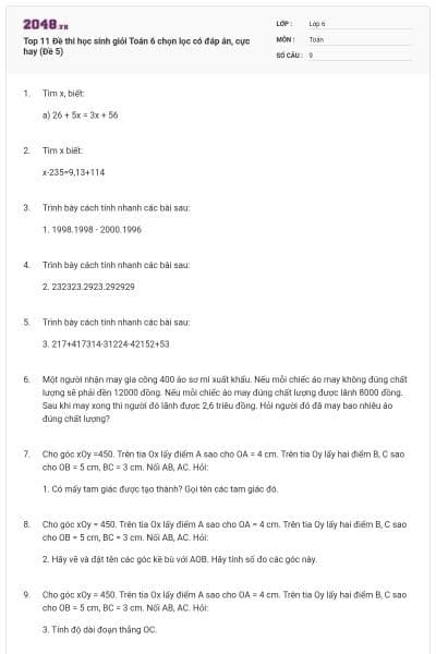 Top 11 Đề thi học sinh giỏi Toán 6 chọn lọc có đáp án, cực hay (Đề 5)