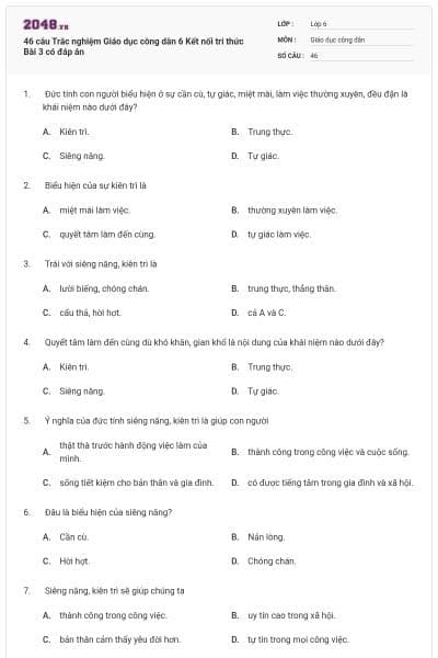 46 câu Trắc nghiệm Giáo dục công dân 6 Kết nối tri thức Bài 3 có đáp án