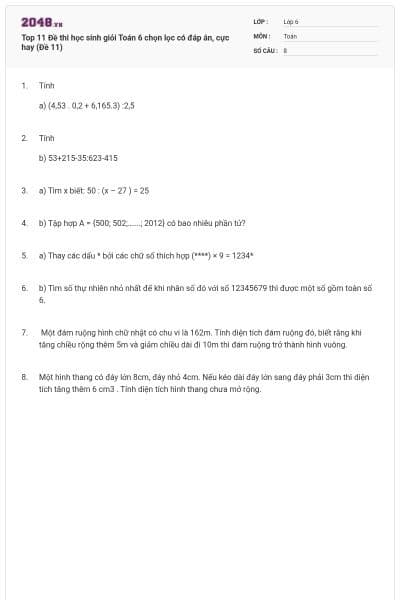 Top 11 Đề thi học sinh giỏi Toán 6 chọn lọc có đáp án, cực hay (Đề 11)