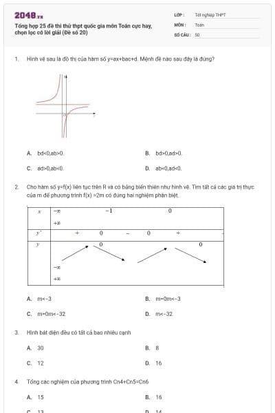 Tổng hợp 25 đề thi thử thpt quốc gia môn Toán cực hay, chọn lọc có lời giải (Đề số 20)