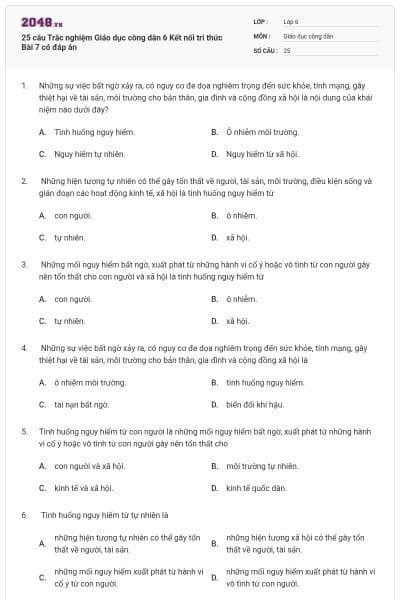 25 câu Trắc nghiệm Giáo dục công dân 6 Kết nối tri thức Bài 7 có đáp án